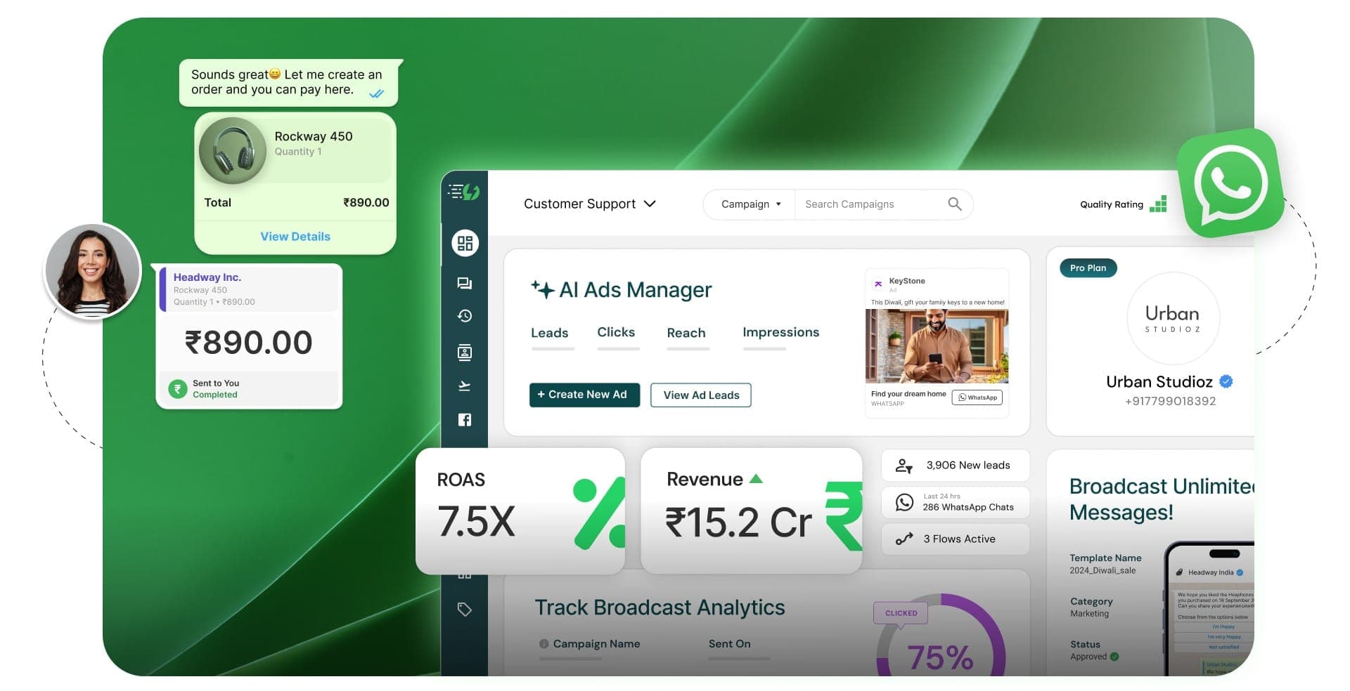 WhatsApp Business API dashboard on AIDM