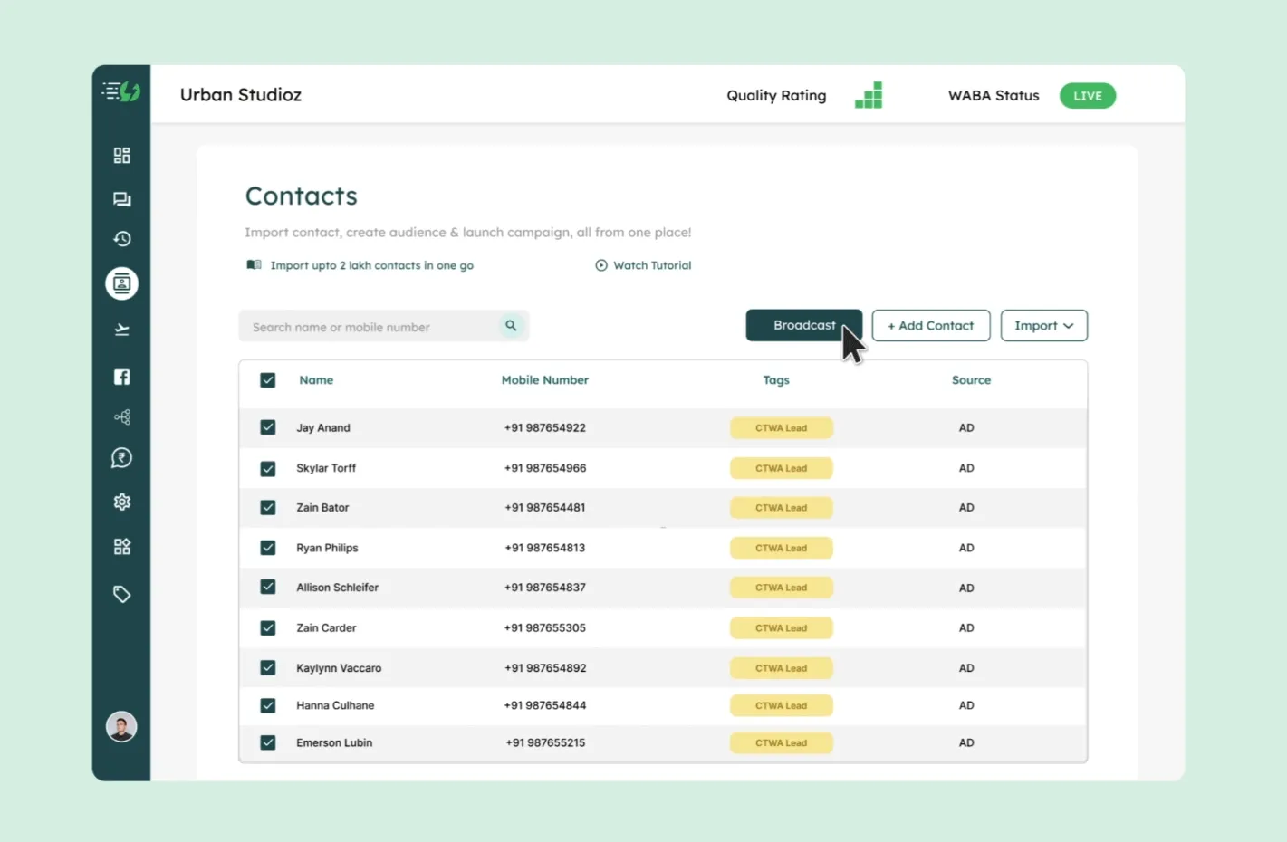 WhatsApp marketing and broadcasting on AIDM